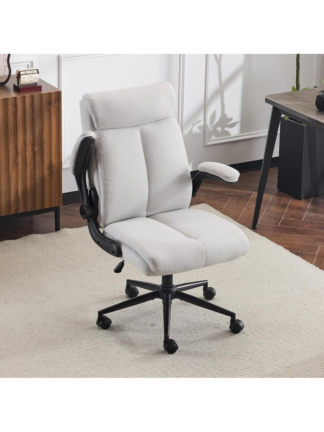 Silla de Oficina Giratoria Ergonomica con Reposabrazos Plegables y Altura Regulable