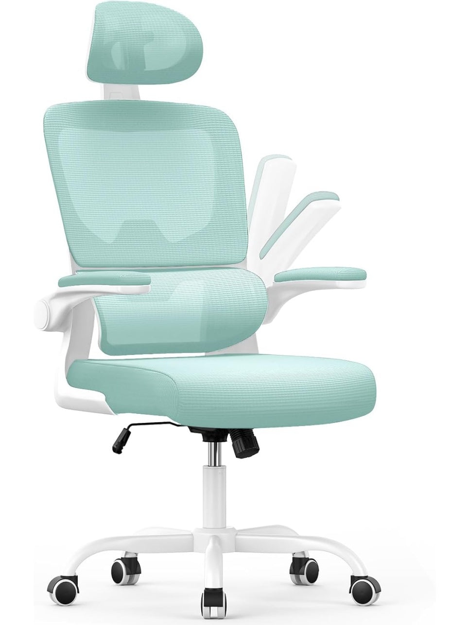 Silla Ergonomica de Oficina con Soporte Lumbar, Reposacabezas Ajustable y Reposabrazos Abatibles Verde