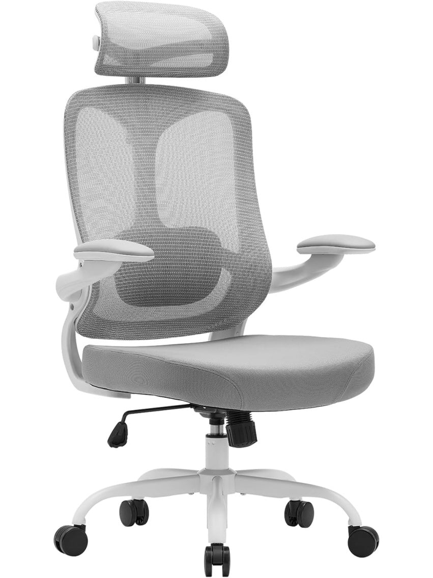 Silla de Escritorio Ergonomica con Respaldo de Malla Reposacabezas Ajustable y Giro Completo Blanco