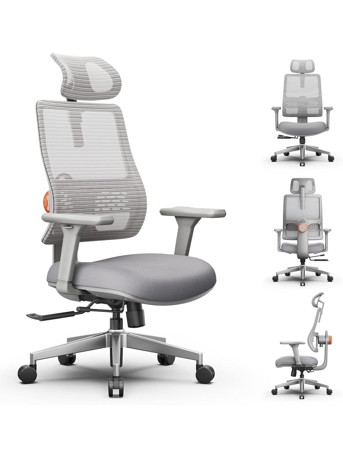 Silla de Escritorio Ergonomica con Soporte Lumbar, Reposacabezas y Reposabrazos Ajustables