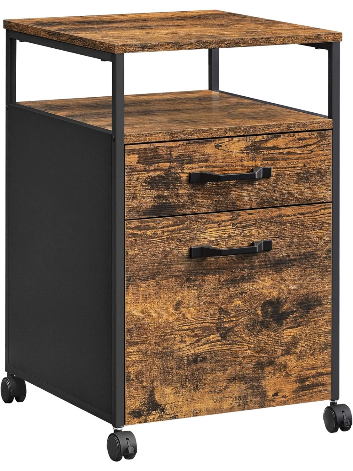 Cajonera Industrial con Ruedas, Dos Cajones y Compartimento Abierto para Oficina